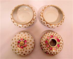 ANTIQUE PORCELAIN HAIR RECEIVER POWDER BOX VANITY SET MORIMURA NIPPON PINK ROSES